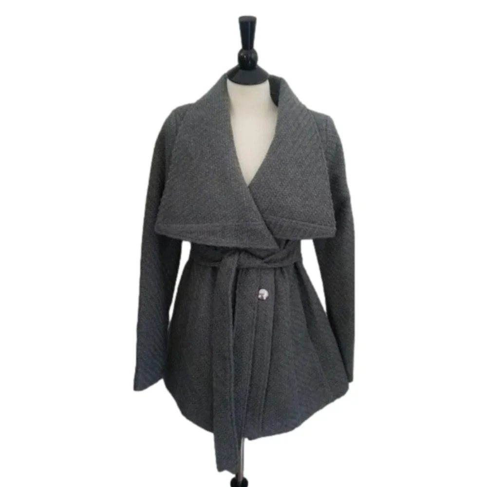 NWT Women's I.N.C. International Concepts Textured Wrap Coat in Charcoal Size S - Picture 2 of 11